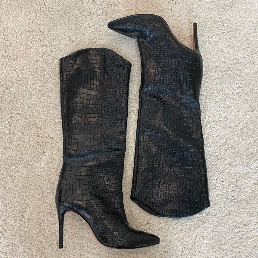Schutz Maryana Boot Black Croc 7